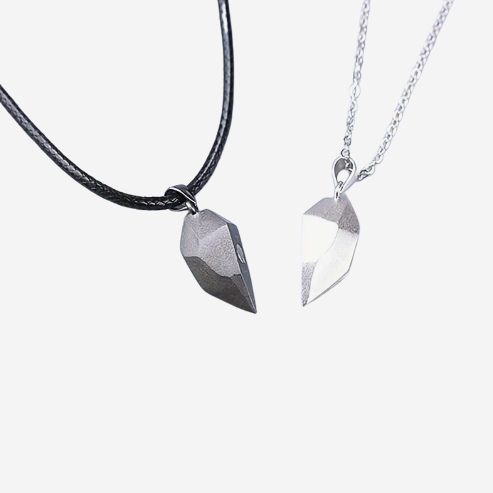 Heartbeat Connection – Magnetic Heart Couple Necklace Set with Electrocardiogram Design