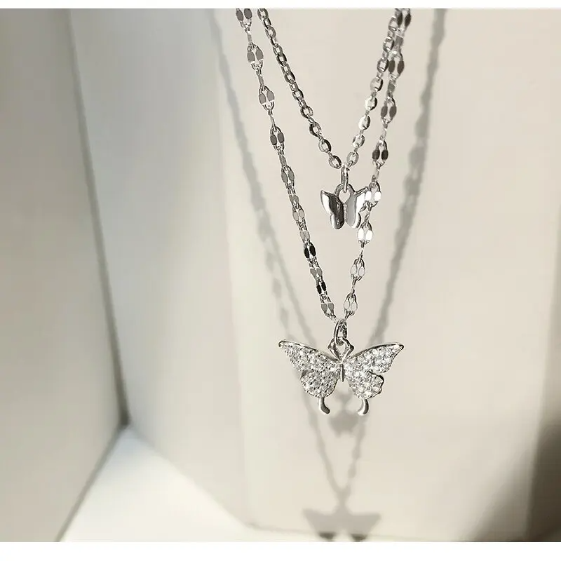 Elegant Sparkling Double-Layer Butterfly Necklace – The Must-Have Statement Piece!