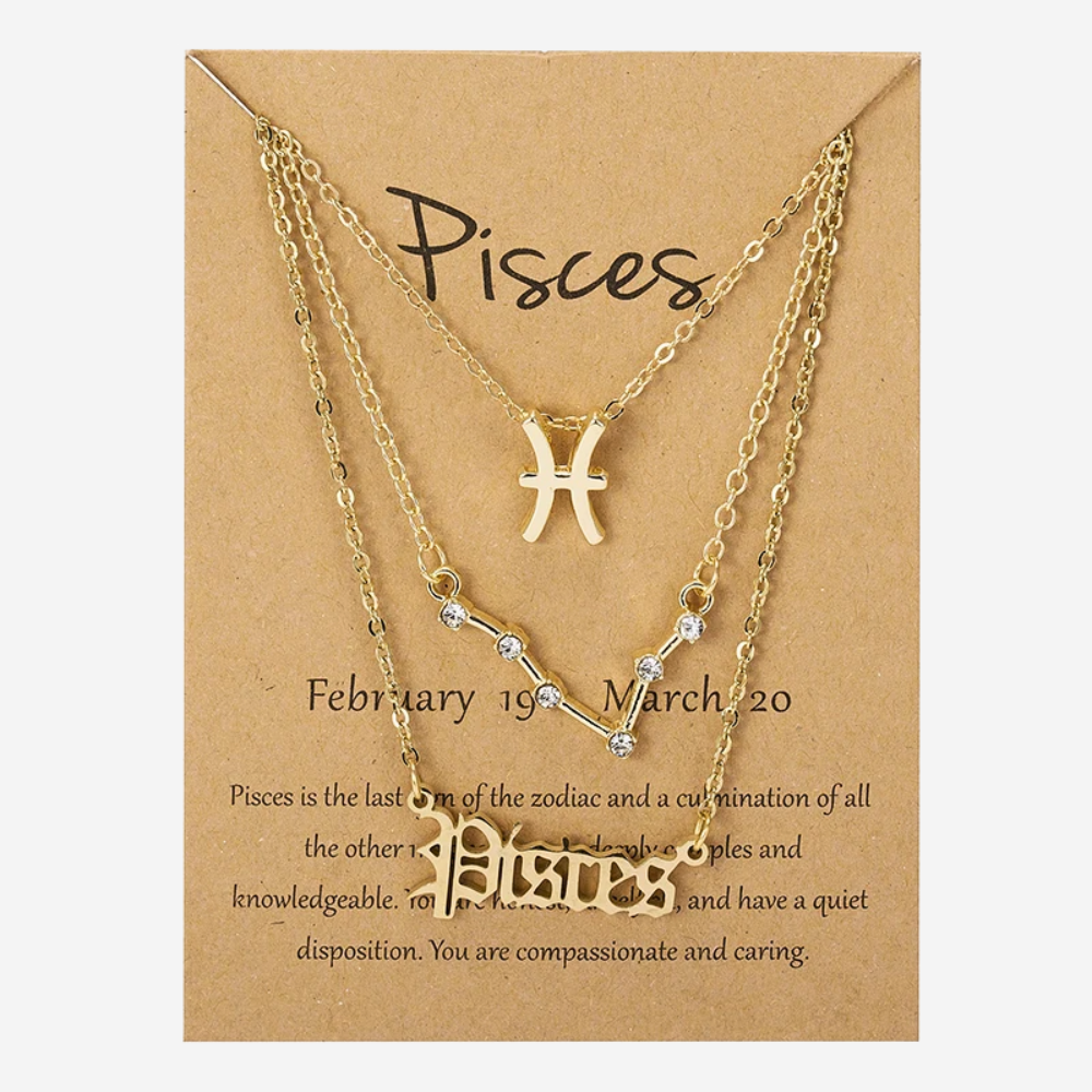 Celestial You – 3pcs Zodiac Sign Necklace Set with Constellation Pendant & Birthday Card