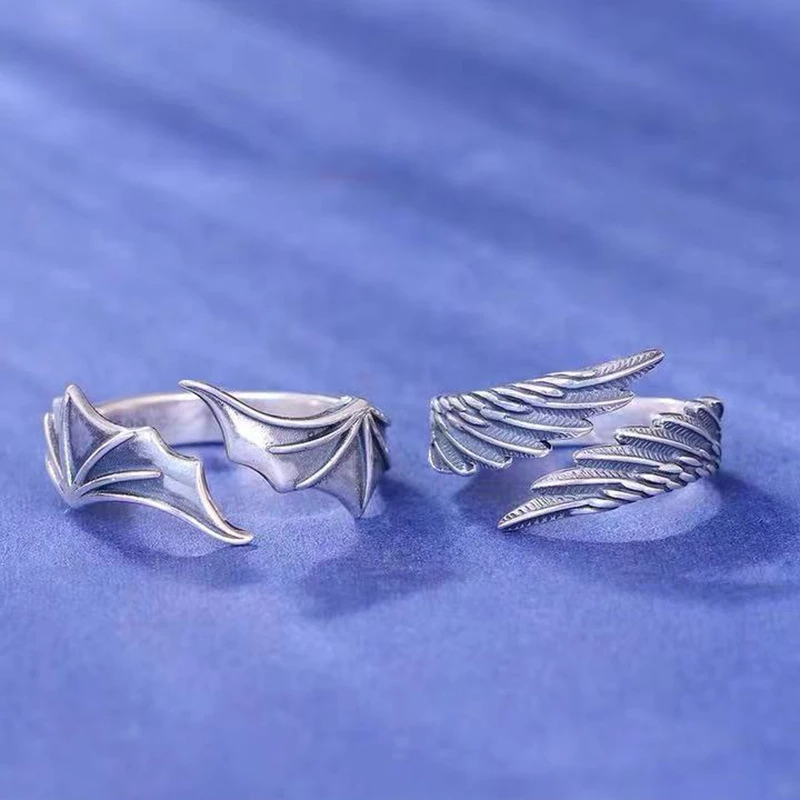 Fallen & Divine – Adjustable Angel and Demon Wings Couple Rings Set of 2