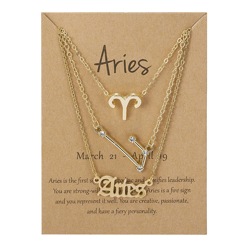 Celestial You – 3pcs Zodiac Sign Necklace Set with Constellation Pendant & Birthday Card