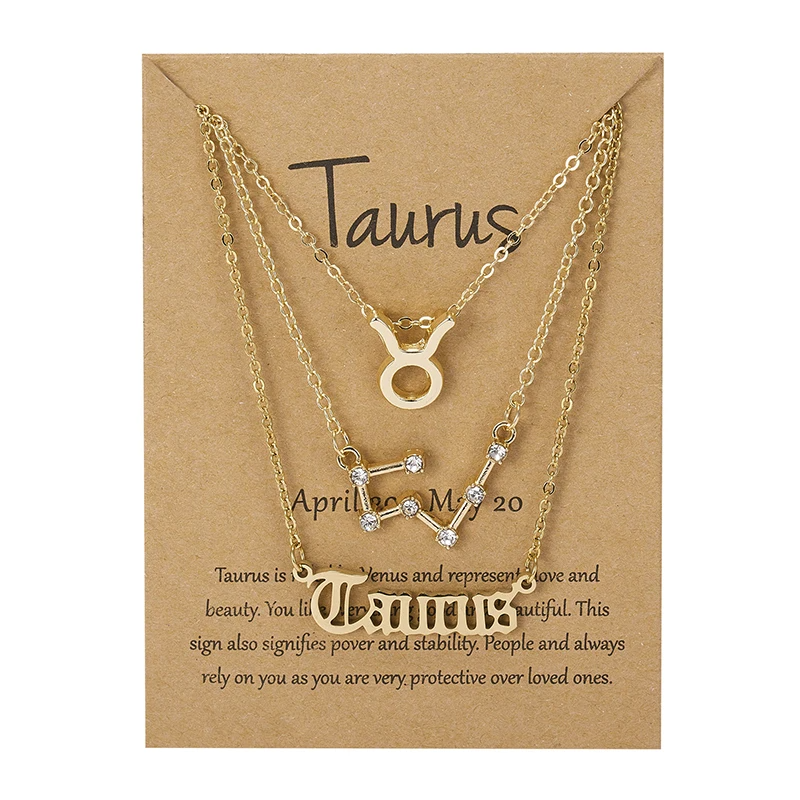 Celestial You – 3pcs Zodiac Sign Necklace Set with Constellation Pendant & Birthday Card
