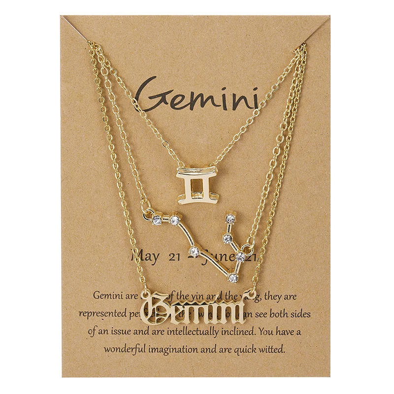 Celestial You – 3pcs Zodiac Sign Necklace Set with Constellation Pendant & Birthday Card