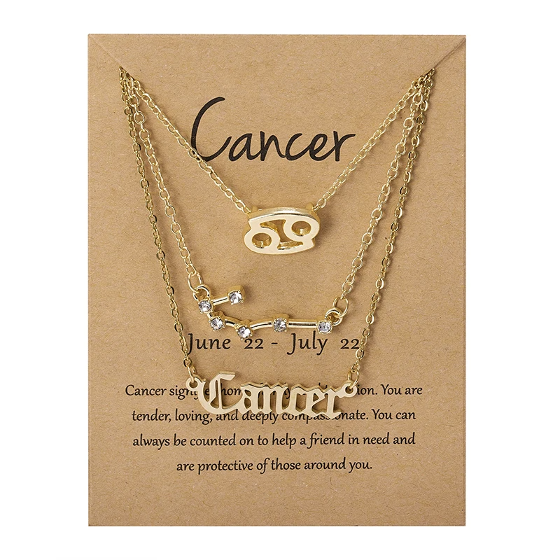 Celestial You – 3pcs Zodiac Sign Necklace Set with Constellation Pendant & Birthday Card
