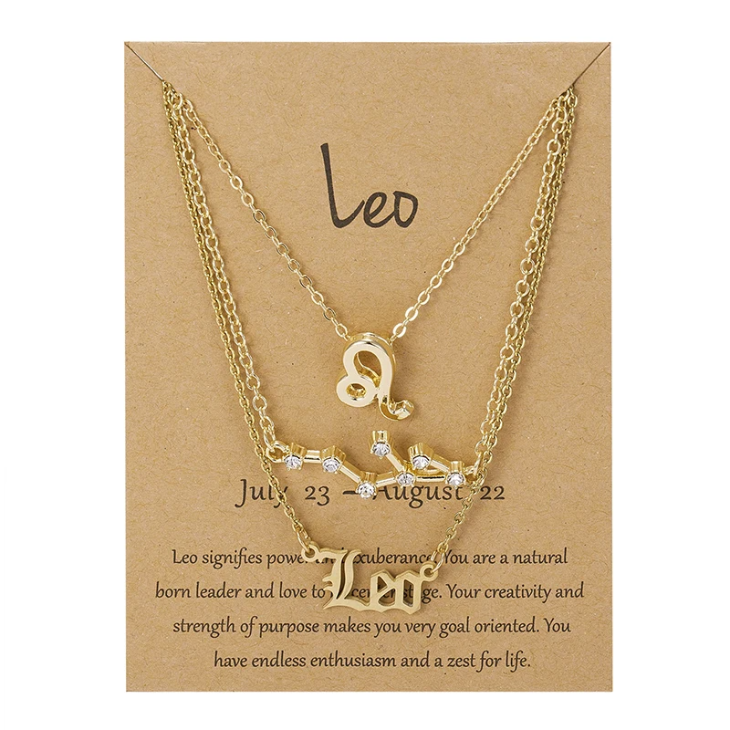 Celestial You – 3pcs Zodiac Sign Necklace Set with Constellation Pendant & Birthday Card