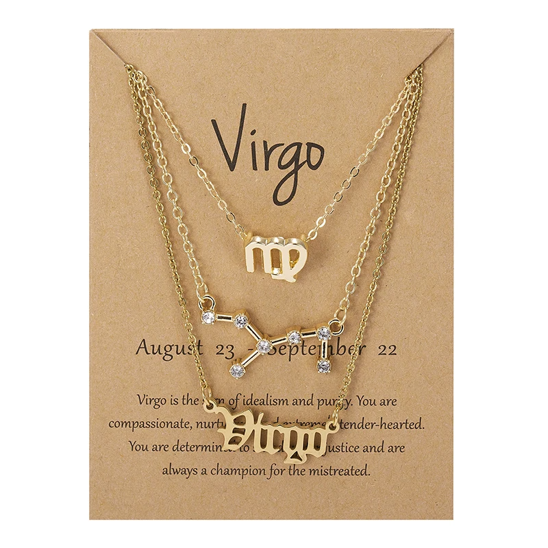 Celestial You – 3pcs Zodiac Sign Necklace Set with Constellation Pendant & Birthday Card