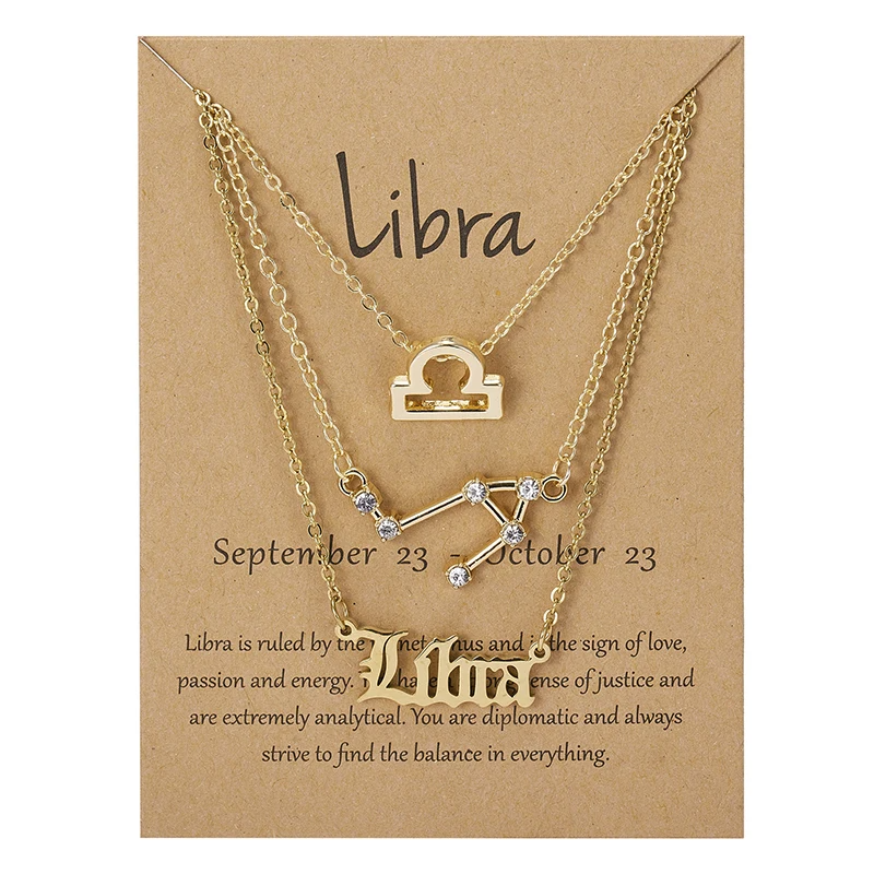 Celestial You – 3pcs Zodiac Sign Necklace Set with Constellation Pendant & Birthday Card