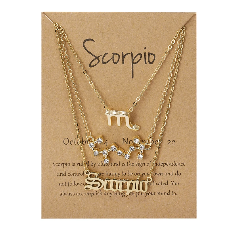 Celestial You – 3pcs Zodiac Sign Necklace Set with Constellation Pendant & Birthday Card