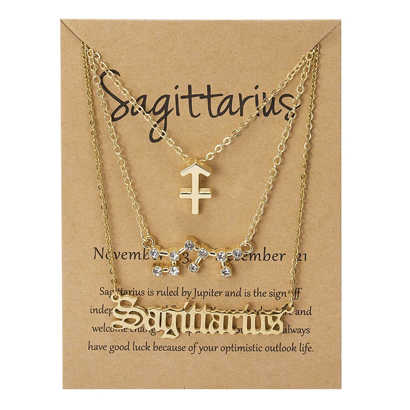 Celestial You – 3pcs Zodiac Sign Necklace Set with Constellation Pendant & Birthday Card