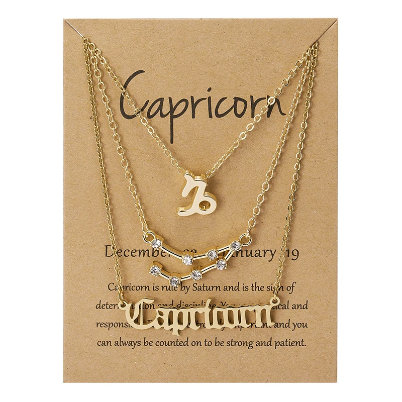 Celestial You – 3pcs Zodiac Sign Necklace Set with Constellation Pendant & Birthday Card