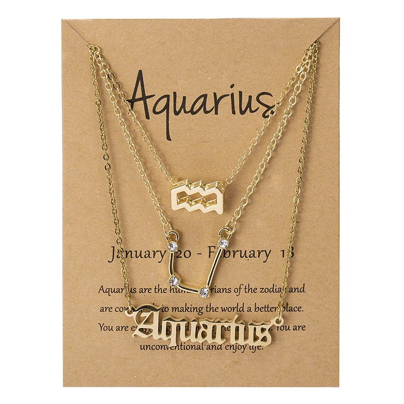 Celestial You – 3pcs Zodiac Sign Necklace Set with Constellation Pendant & Birthday Card