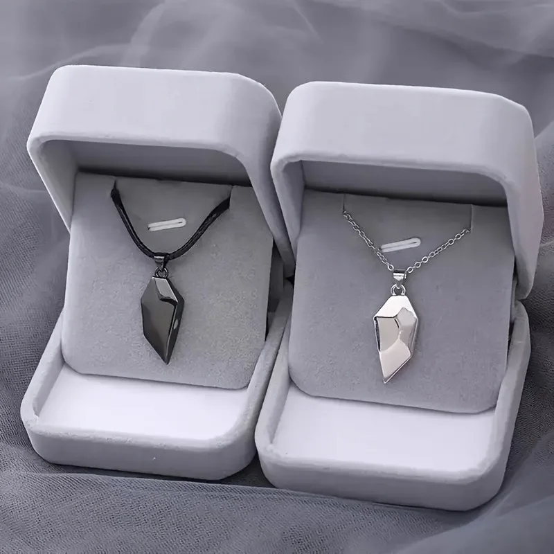 Heartbeat Connection – Magnetic Heart Couple Necklace Set with Electrocardiogram Design