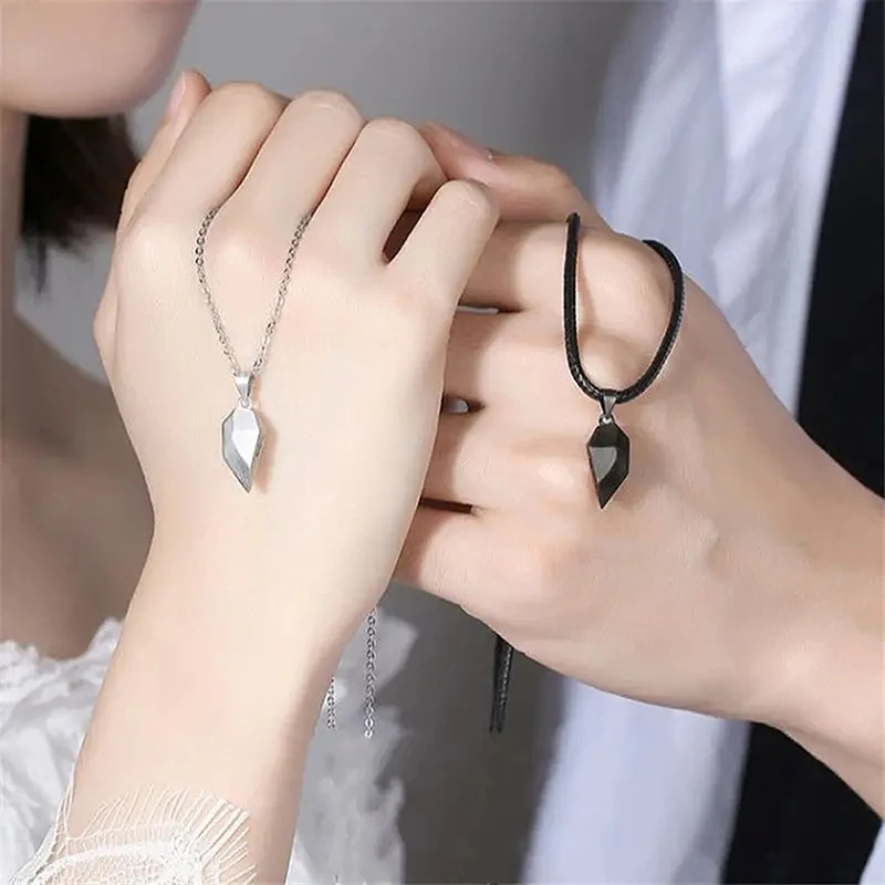Heartbeat Connection – Magnetic Heart Couple Necklace Set with Electrocardiogram Design