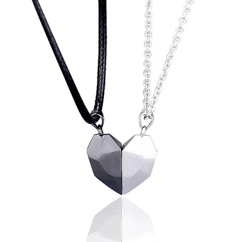 Heartbeat Connection – Magnetic Heart Couple Necklace Set with Electrocardiogram Design