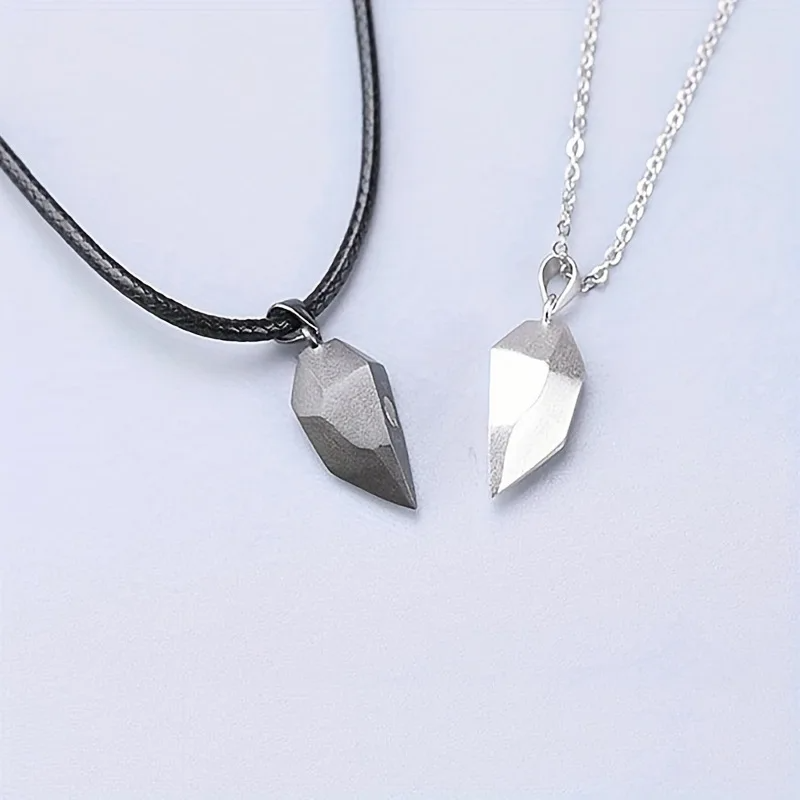 Heartbeat Connection – Magnetic Heart Couple Necklace Set with Electrocardiogram Design