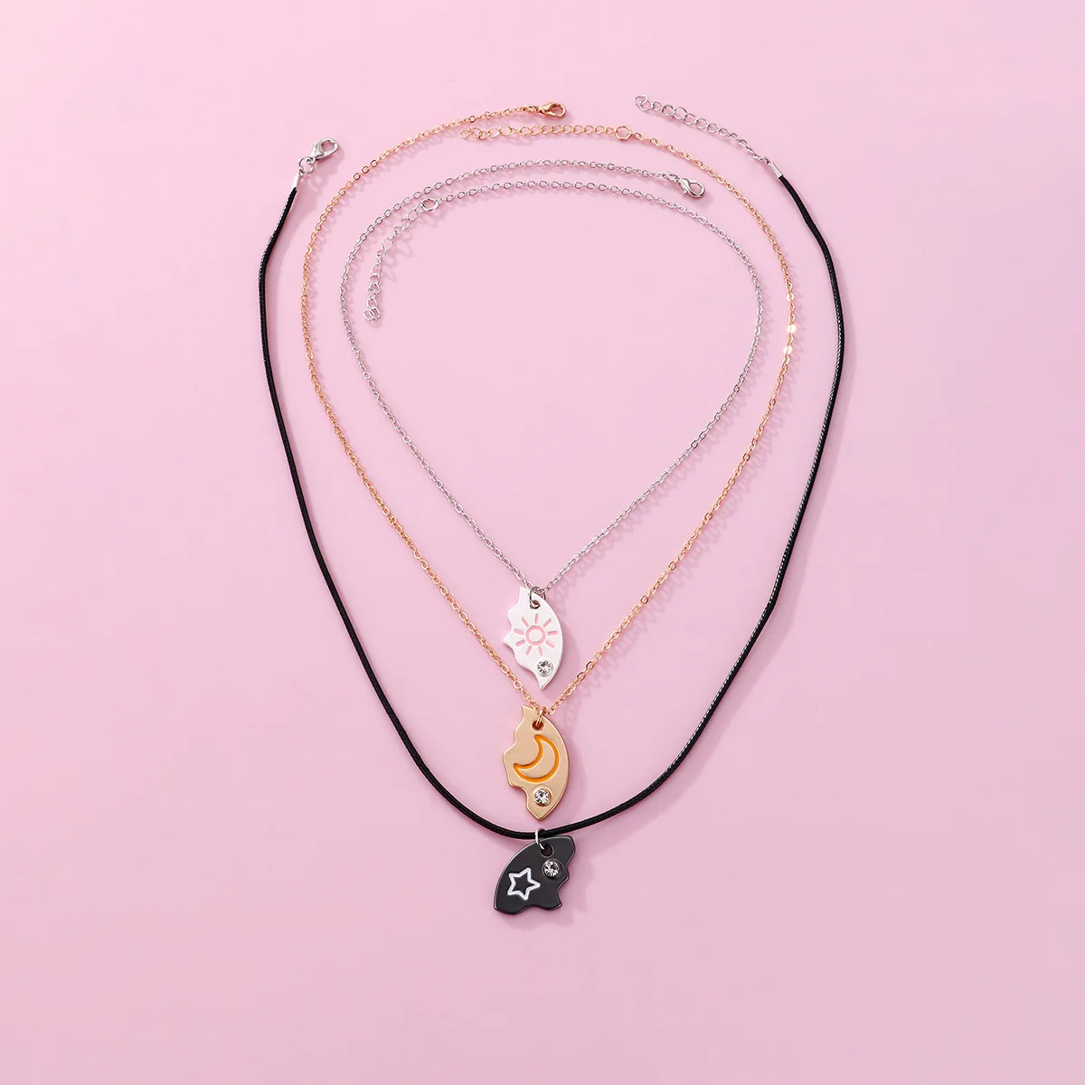 Sun, Moon & Star BFF Necklace Set – 3-Piece Matching Pendant Gift for Girls & Best Friends