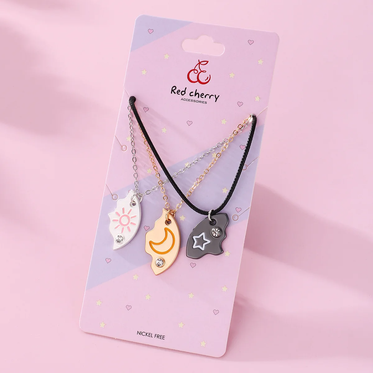 Sun, Moon & Star BFF Necklace Set – 3-Piece Matching Pendant Gift for Girls & Best Friends