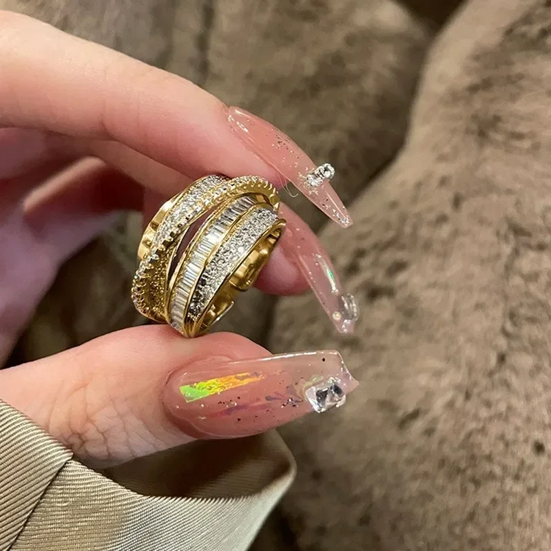 Multi-Layer Silver Rhinestone Ring – Full Zircon Statement Wrap Ring for Women