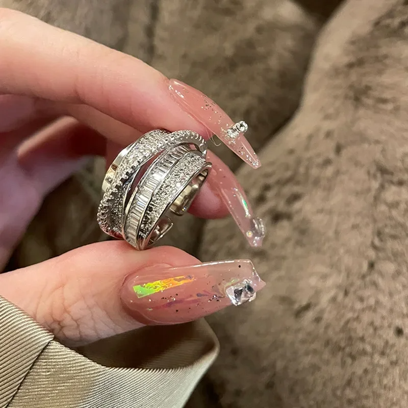 Multi-Layer Silver Rhinestone Ring – Full Zircon Statement Wrap Ring for Women
