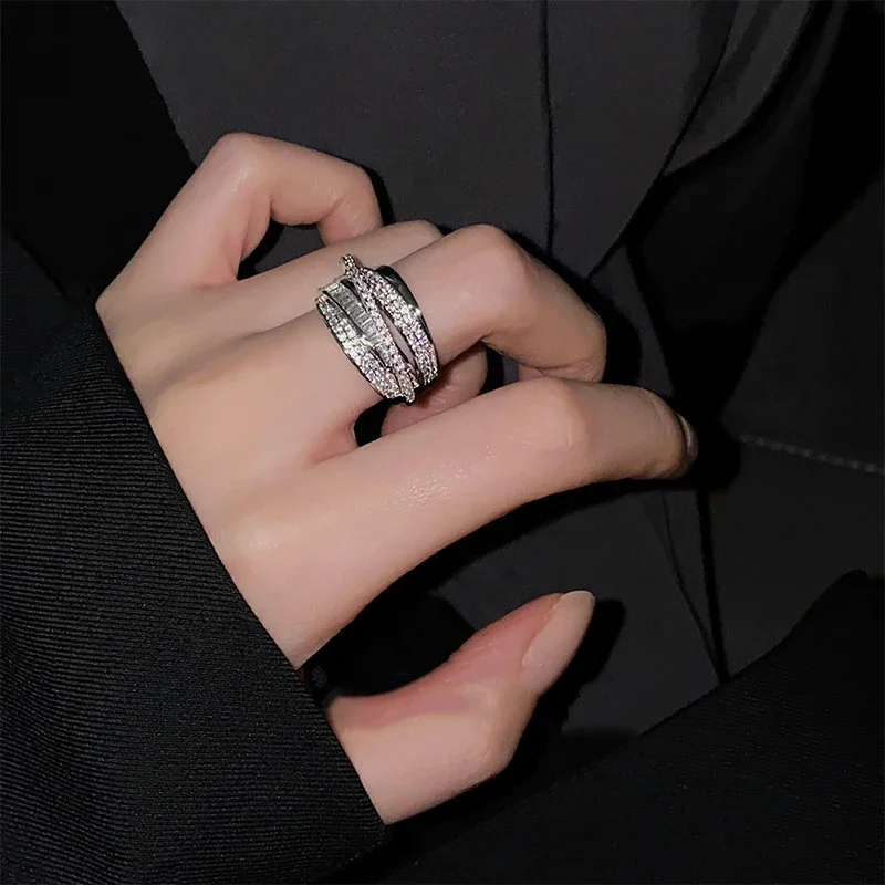 Multi-Layer Silver Rhinestone Ring – Full Zircon Statement Wrap Ring for Women