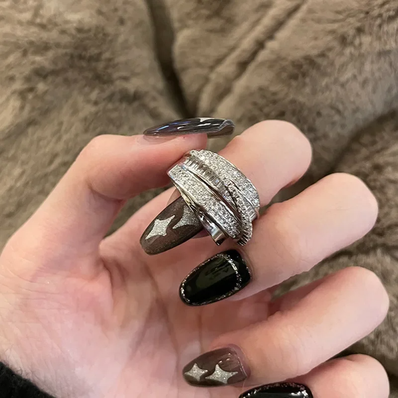 Multi-Layer Silver Rhinestone Ring – Full Zircon Statement Wrap Ring for Women