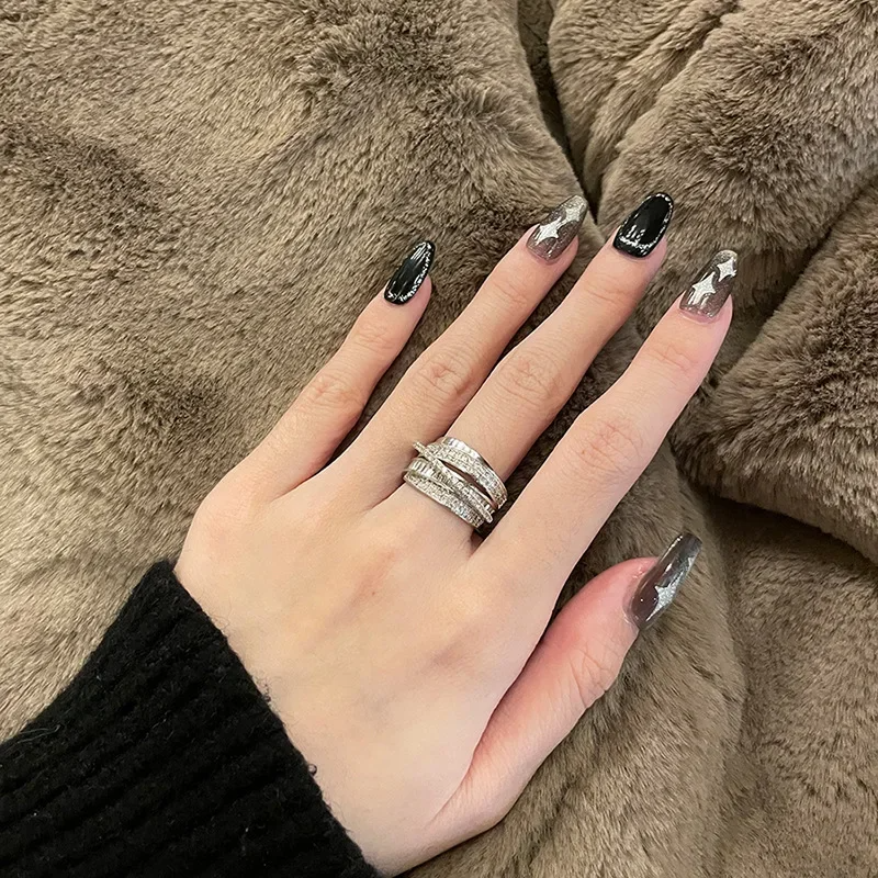 Multi-Layer Silver Rhinestone Ring – Full Zircon Statement Wrap Ring for Women