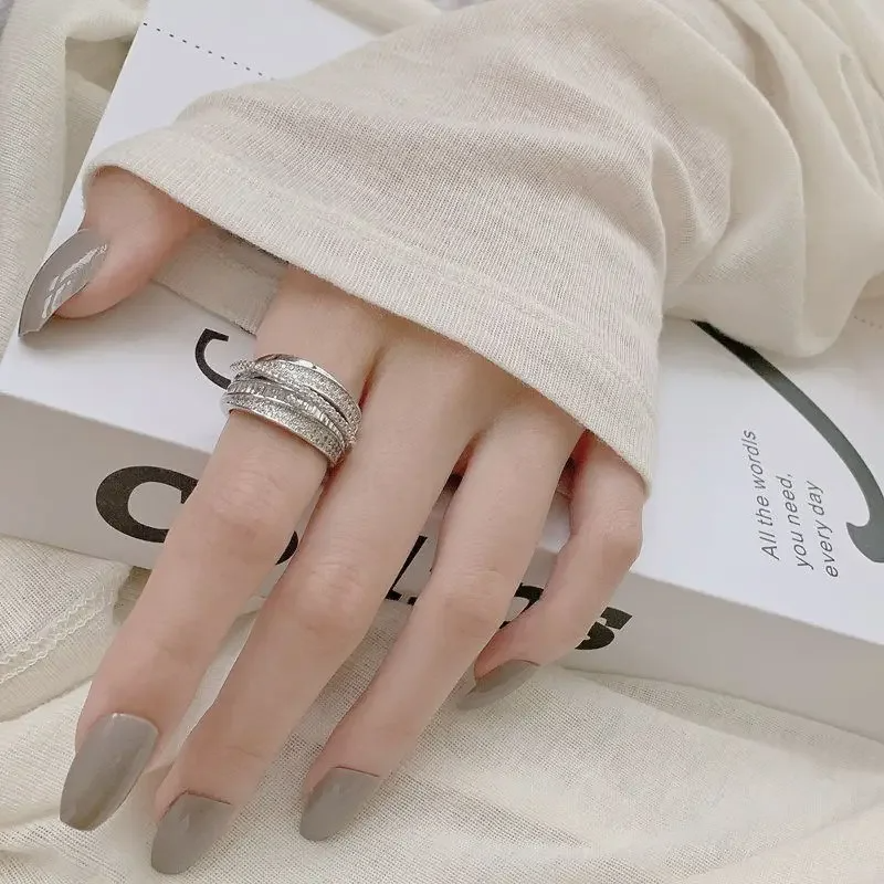 Multi-Layer Silver Rhinestone Ring – Full Zircon Statement Wrap Ring for Women