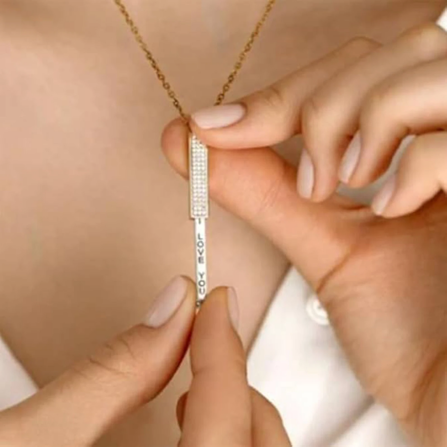 I Love You Hidden Message Necklace – Secret Slider Pendant | Romantic Gift for Her, Adjustable Rose Gold Chain