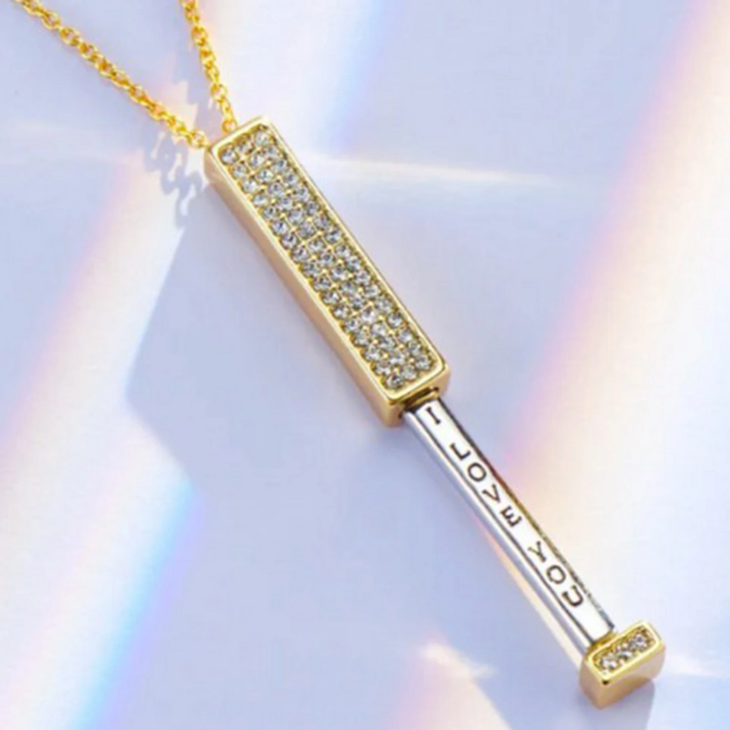 I Love You Hidden Message Necklace – Secret Slider Pendant | Romantic Gift for Her, Adjustable Rose Gold Chain