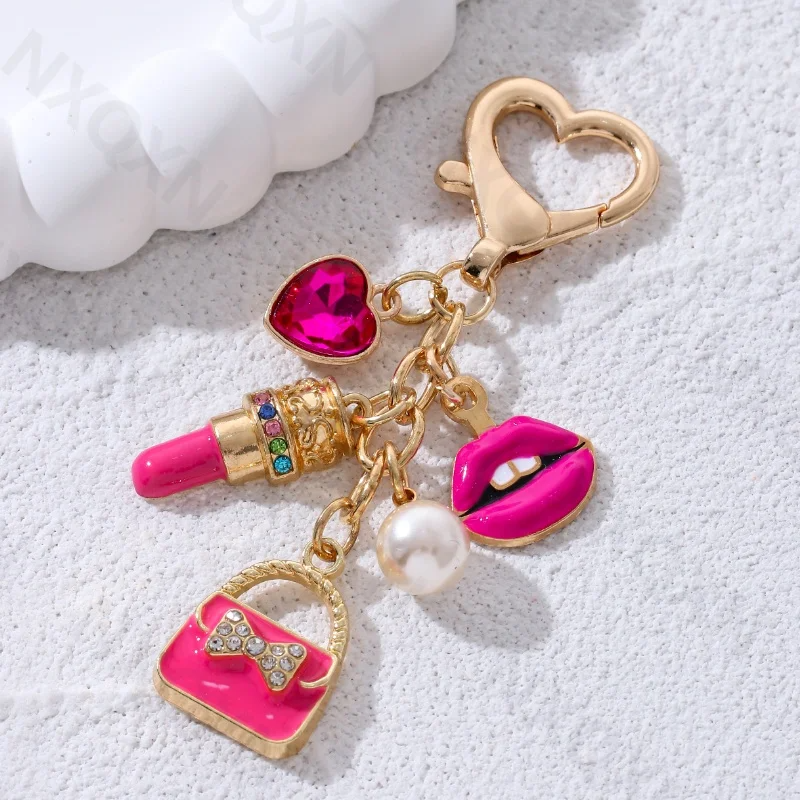 Barbie Dreams – Pink Lips & Flamingo Enamel Charm Keychain Set for Girls Who Sparkle