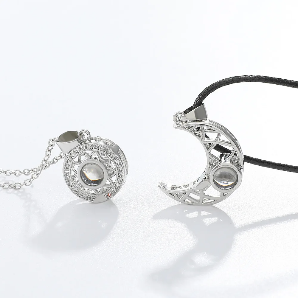 Magnetic Paired Necklaces for Couples, 100 Language "I Love You" Projection Heart Pendants, Choker Chain Gift for Her