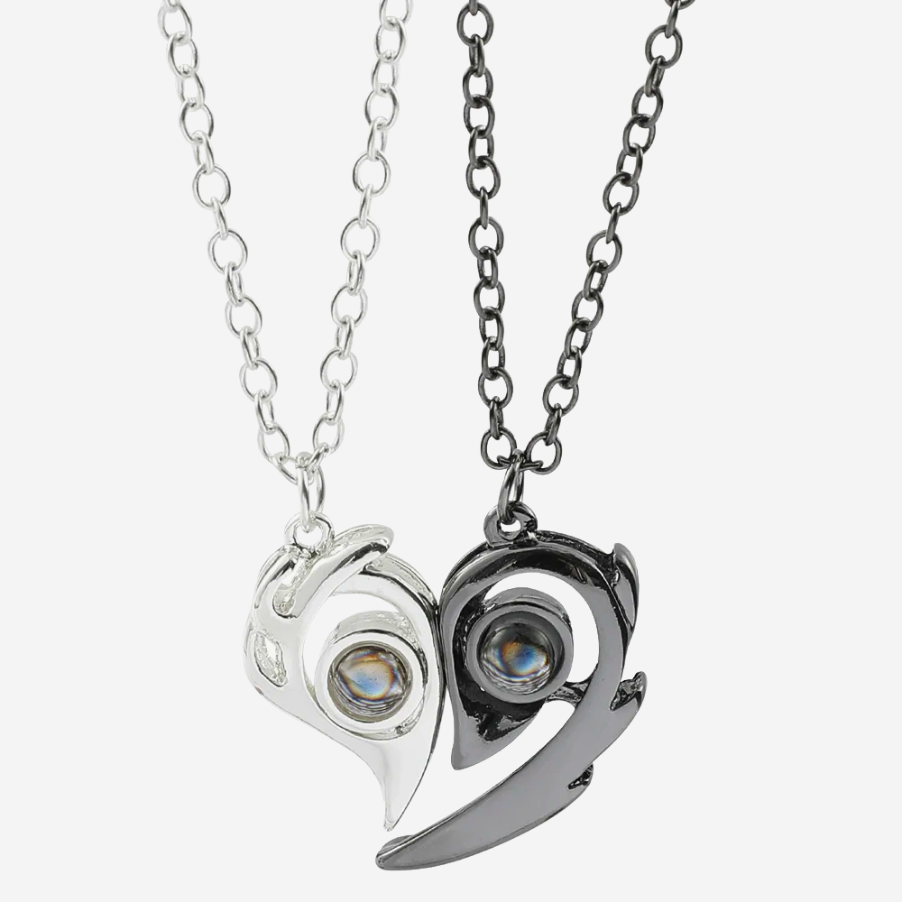 Magnetic Paired Necklaces for Couples, 100 Language "I Love You" Projection Heart Pendants, Choker Chain Gift for Her
