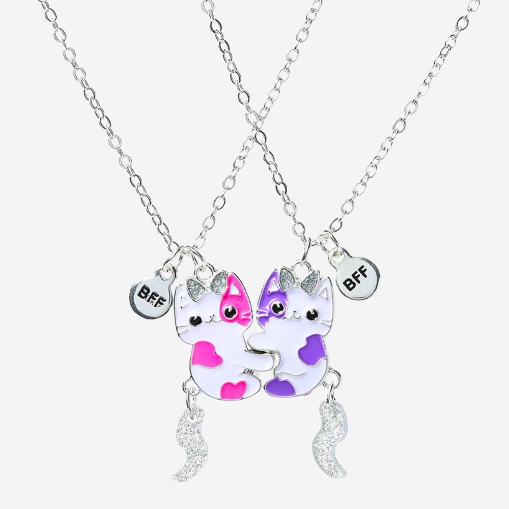 Cute Cat Couple BFF Necklaces – Black & White Kawaii Animal Pendant for Best Friends & Lovers