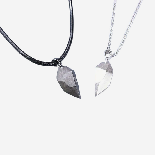 Heartbeat Connection – Magnetic Heart Couple Necklace Set with Electrocardiogram Design