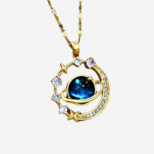 Celestial Glow – Starry Planet Necklace with Sparkling Zircon Stars