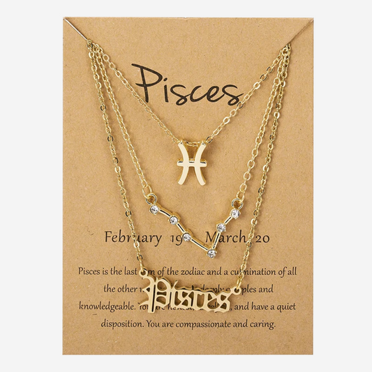 Celestial You – 3pcs Zodiac Sign Necklace Set with Constellation Pendant & Birthday Card