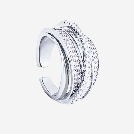 Multi-Layer Silver Rhinestone Ring – Full Zircon Statement Wrap Ring for Women