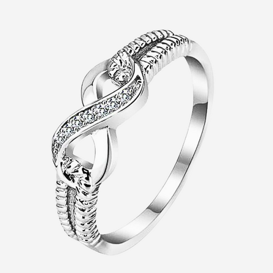 Infinity Shape Silver Ring – 925 Sterling Silver with Shiny Stones