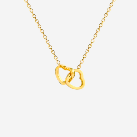 Double Heart Pendant Necklace – Minimalist Stainless Steel Couple Jewelry in Gold & Silver