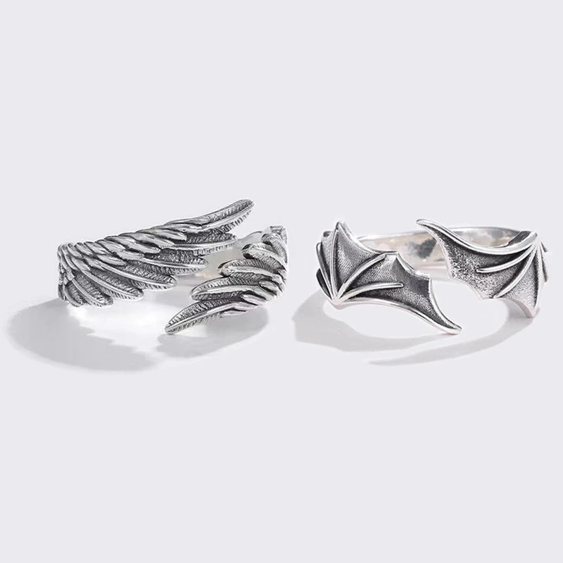 Fallen & Divine – Adjustable Angel and Demon Wings Couple Rings Set of 2