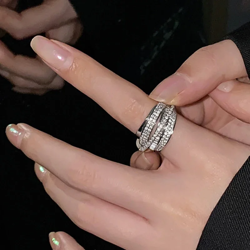 Multi-Layer Silver Rhinestone Ring – Full Zircon Statement Wrap Ring for Women