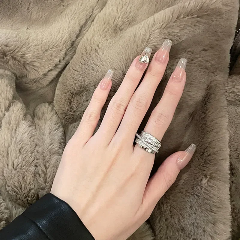 Multi-Layer Silver Rhinestone Ring – Full Zircon Statement Wrap Ring for Women