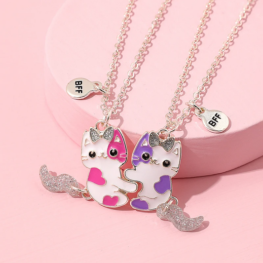 Cute Cat Couple BFF Necklaces – Black & White Kawaii Animal Pendant for Best Friends & Lovers