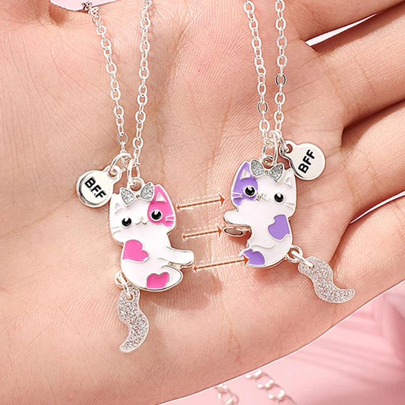 Cute Cat Couple BFF Necklaces – Black & White Kawaii Animal Pendant for Best Friends & Lovers