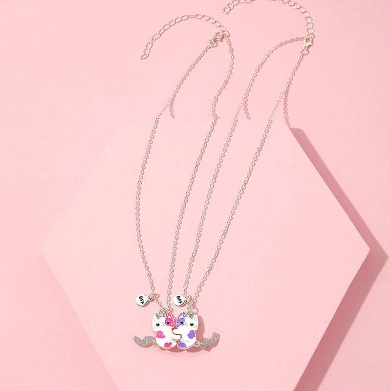 Cute Cat Couple BFF Necklaces – Black & White Kawaii Animal Pendant for Best Friends & Lovers