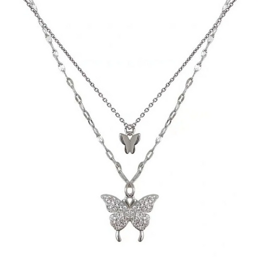 Elegant Sparkling Double-Layer Butterfly Necklace – The Must-Have Statement Piece!