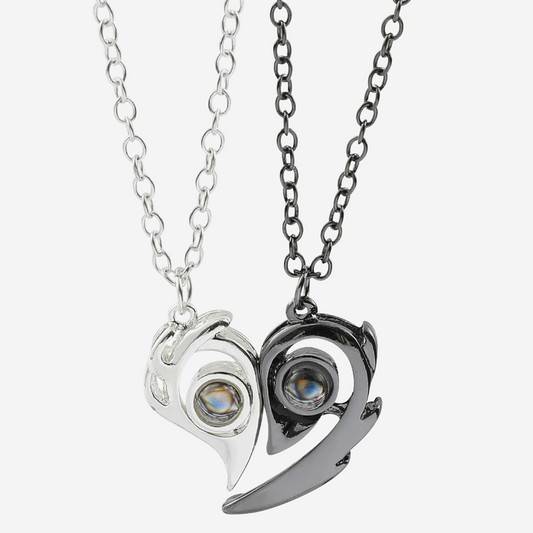 Magnetic Paired Necklaces for Couples, 100 Language "I Love You" Projection Heart Pendants, Choker Chain Gift for Her